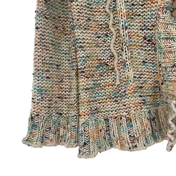 BCBGMAXAZRIA Y2K Floral Daisy Button Ruffle Hem Knit Cardigan Sweater Tan Medium - Picture 5 of 7